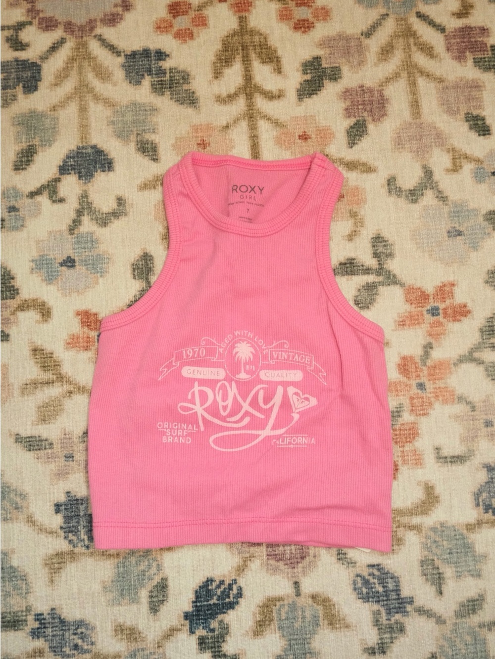 Roxy Girls Hot Pink Ribbed Racerback Tank with White Logo